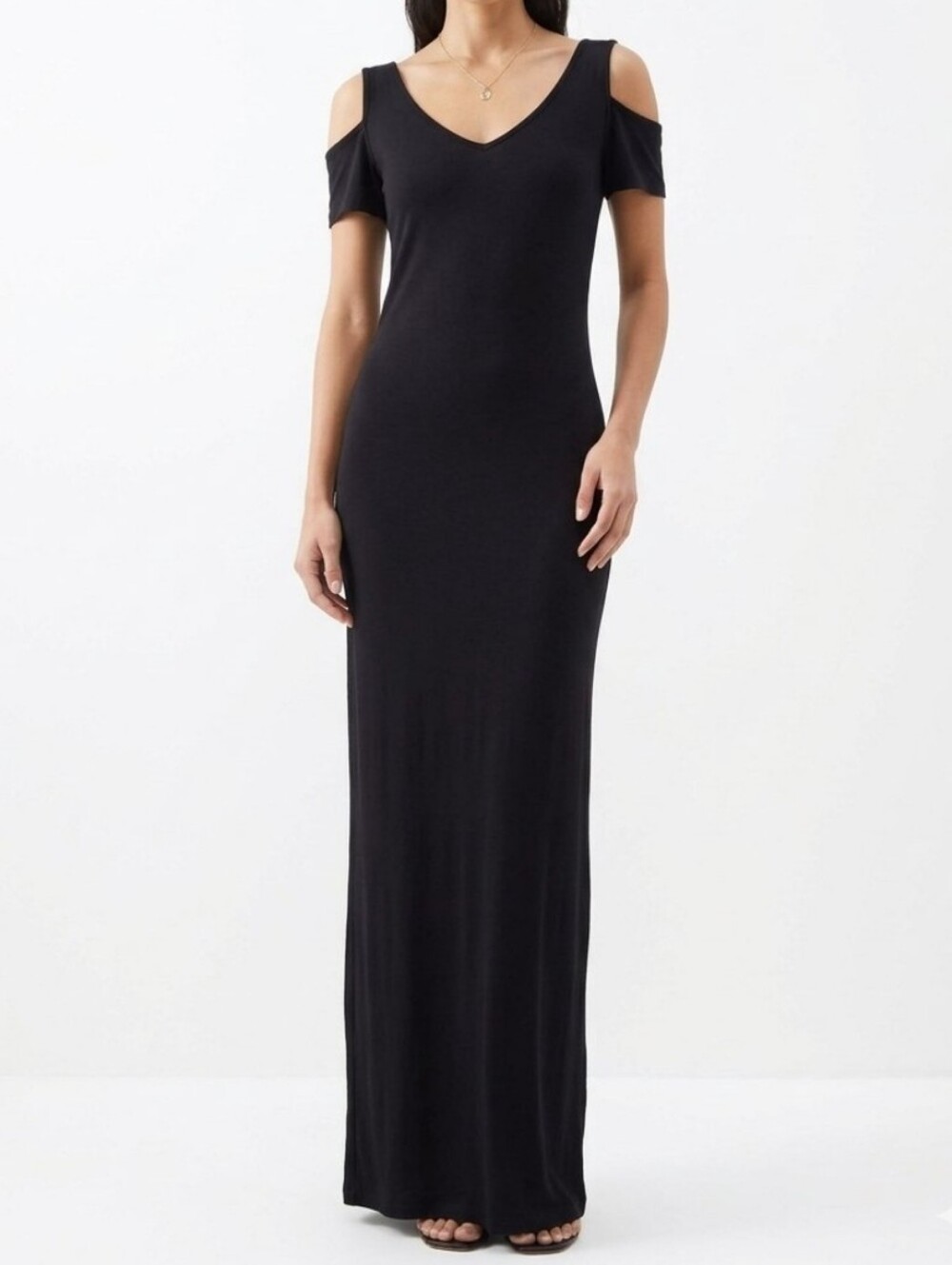 Bebe Black Sleeveless V-Neck Ribbed Maxi Shirt Dress Stretch Comfort Rayon L